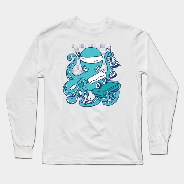 Vintage Octopus Sushi Chef Cartoon Long Sleeve T-Shirt by SLAG_Creative